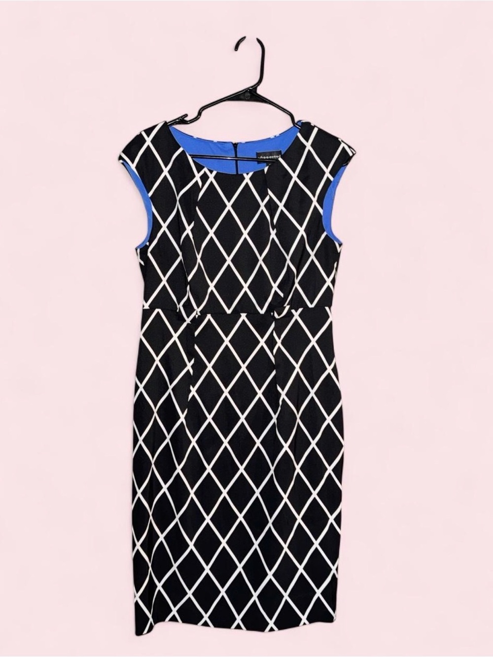 connected apparel Black & White Diamond Sheath Dress with Blue Trim